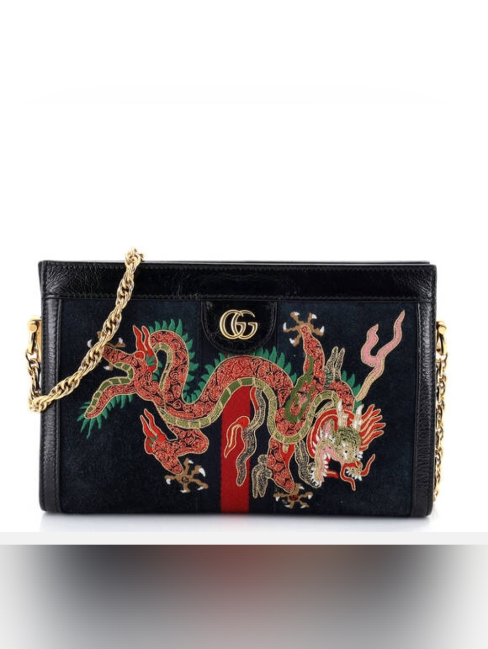 Gucci Ophidia Dragon Embroidered Medium Runway Suede&Leather Shoulder Bag W/COA